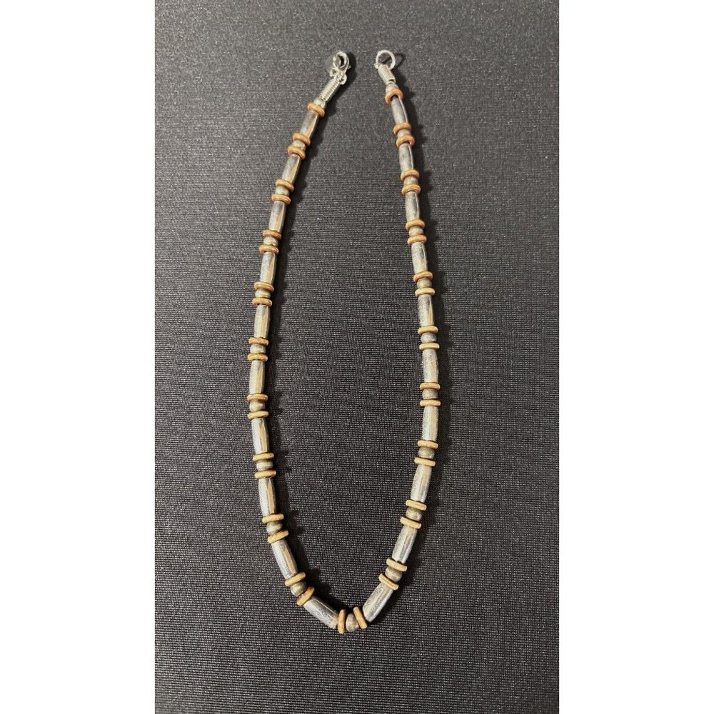 Cool Jewels Vintage Handcrafted Metal & Wood Beaded Necklace Lobster Clasp Beads - Picture 3 of 4